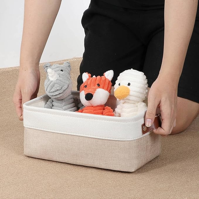 DULLEMELO Small Storage Bins, Storage Baskets for Organizing, Collapsible Rectangular Fabric Baskets for Shelves, Closets, Nursery, Home, Office, Empty Gift Baskets (6-Pack, White&Khaki)-Ruum Studio Home