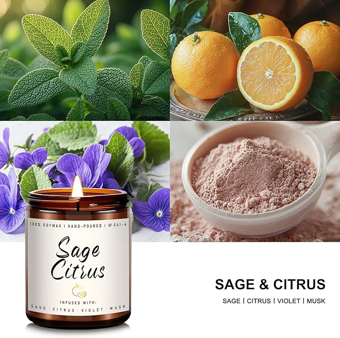 Auelife Scented Candle for Home | Sage Citrus Candle | Aromatherapy Candles - Soy Candles for Home Scented, Gifts for Women Men, Citrus Fragrance -7oz, Single Wick Made with Soy Wax-Ruum Studio Home