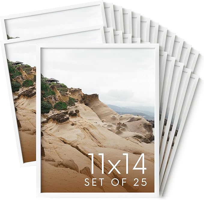 HAUS AND HUES 11x14 White Metal Picture Frames - Features Premium Aluminum, Vertical & Horizontal Hang, Shatterproof Plexiglass - Perfect for Home, Room, Office (11x14 in, White, Set of 25)-Ruum Studio Home