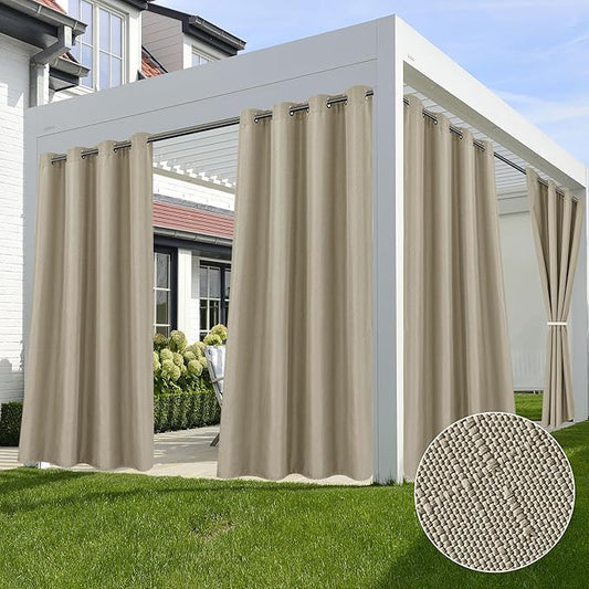 HolidayIdeas 4 Panels Linen Outdoor Curtains for Patio Waterproof Taupe Outside Curtains 54"x120"-Gazebo Curtains Weighted Weatherproof, Privacy for Pergola, Porch, Cabana, Living Room-Ruum Studio Home