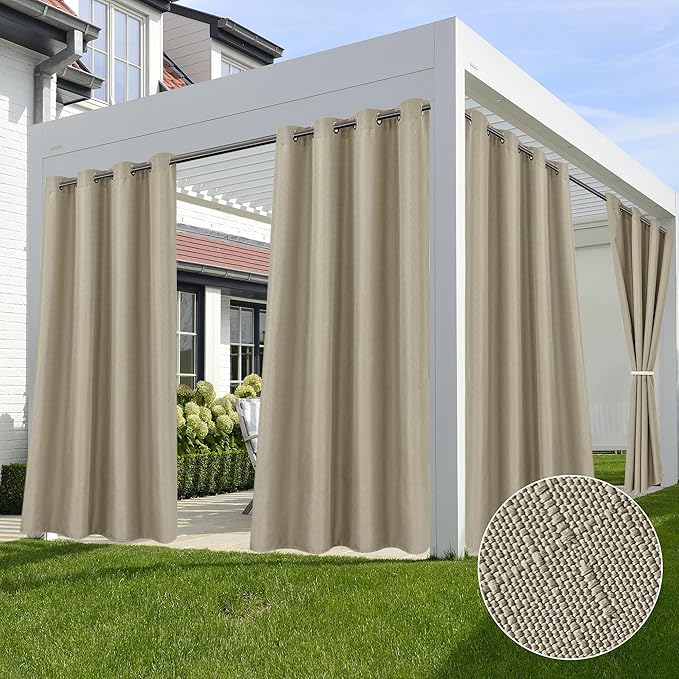 HolidayIdeas Outdoor Curtains for Patio Waterproof-4 Panels Linen Gazebo Curtains 54"x84"-Indoor/Outside Privacy Taupe Curtains Weatherproof Weighted for Pergola, Porch,Backyard,Living Room,Sunroom-Ruum Studio Home