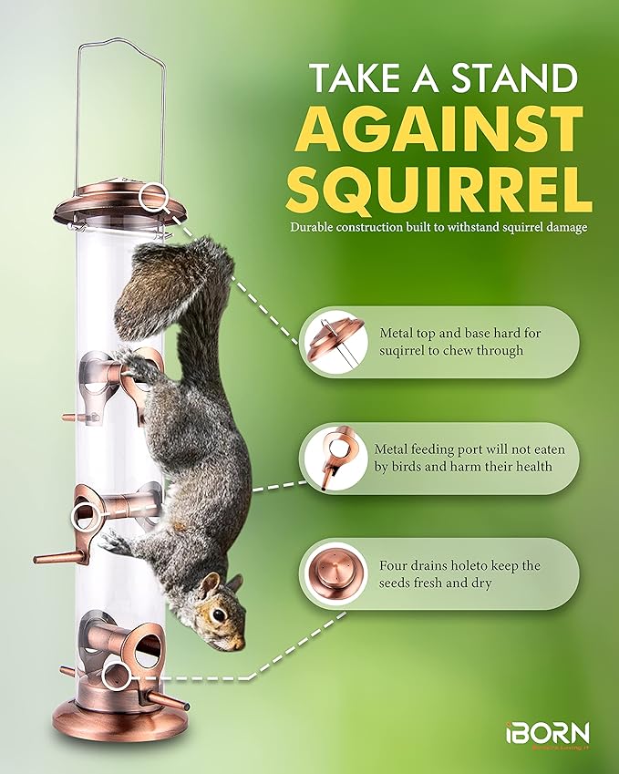 iBorn Metal Bird Feeders Brushed Copper Wild Bird Feeder for Outdoors Hanging All Metal Brushed Copper Finishing 14 Inch 6 Port,Pack of 2-Ruum Studio Home