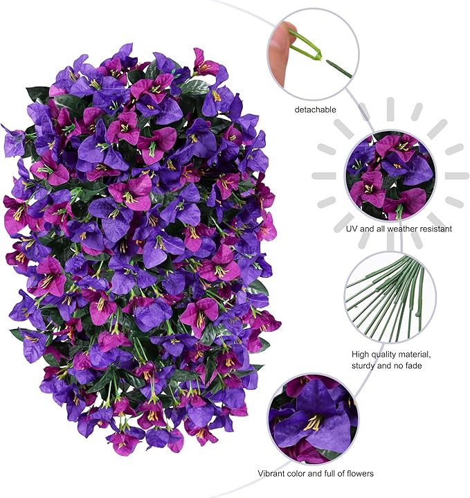 Faux Bougainvillea Artificial Flowers Plants for Outdoors Outside Decoration, 2pcs Fake Flowers Silk Long Trailing Vines UV Resistant Realistic for Front Door Porch Planter Urn Patio Balcony Yard, Mix-Ruum Studio Home