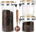 Urban Green Borosilicate Glass Storage Jars with Airtight Locking Clamp Lids, Airtight Canister Set，Coffee Set of 3 with Spoon (50oz, 24oz, 18oz), Storage Containers with Bamboo Lid-Ruum Studio Home