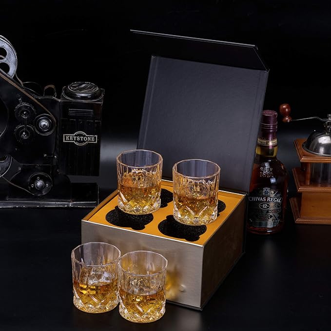 KANARS Old Fashioned Whiskey Glasses with Luxury Box - 10 Oz Rocks Barware For Scotch, Bourbon, Liquor and Cocktail Drinks - Set of 4 - Men Gift-Ruum Studio Home