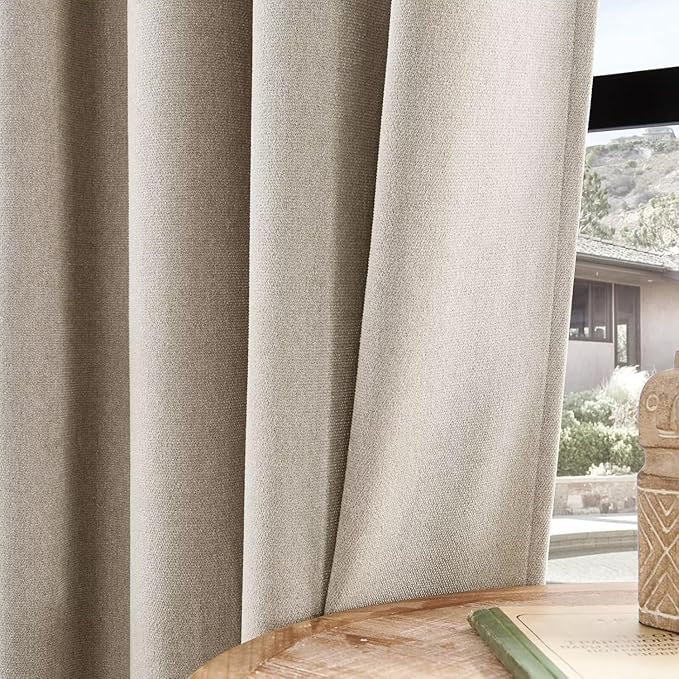 Joydeco Linen Curtains 90 Inch Length, Light Filtering Curtains for Bedroom Living Room, 52 Inches Wide Faux Linen Drapes with Rod Pockets (52x90 inch, Linen)-Ruum Studio Home