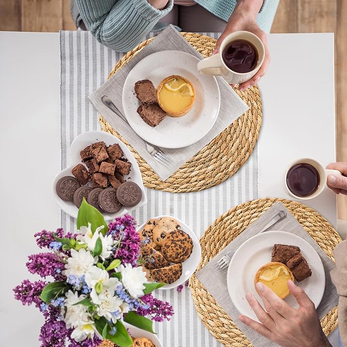 Defined Deco Woven Placemats Set of 4,13" Round Rattan Placemats,Natural Hand-Woven Water Hyacinth Placemats,Farmhouse Weave Place Mats,Rustic Braided Wicker Table Mats for Dining Table,Home,Wedding.-Ruum Studio Home
