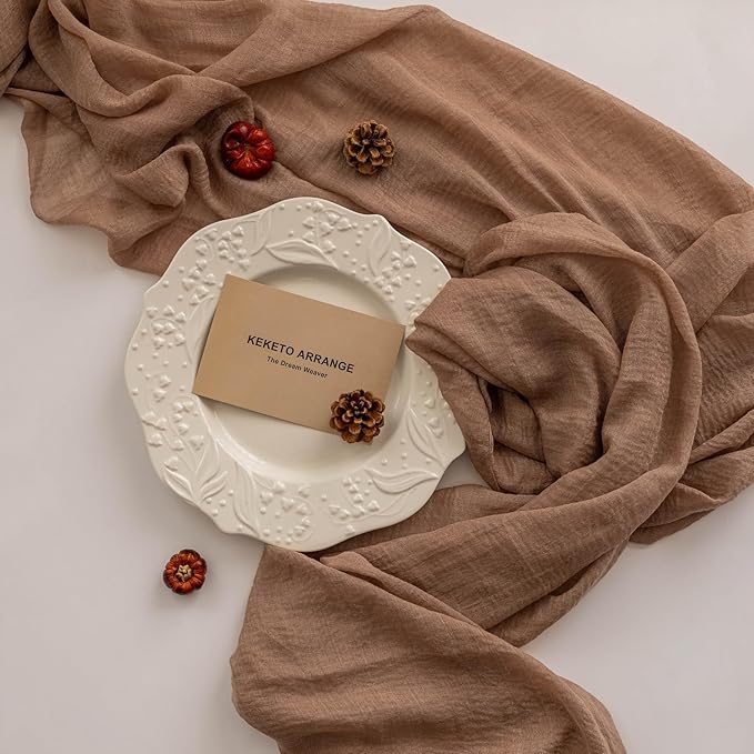 3pcs Nude Gauze Rustic Cheesecloth Table Runner 120 Inch 10 FT for Wedding Baby Shower Bridal Shower Birthday Engagement Garden Outdoor Party Long Sheer Boho Decorations-Ruum Studio Home