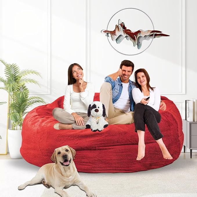 Bean Bag Chair for Adults 5FT,Soft Removable Cover for Teens/Girls Bedroom,Fluffy Giant Round Floor Beanbag Lounger Chairs (No Filler,Big Red)-Ruum Studio Home