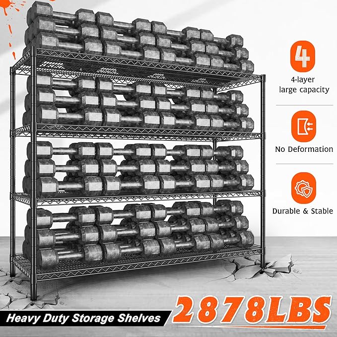 REIBII 60" W ×24" D×65.3" H, 4 Tier Wire Shelving 2878LBS Heavy Duty Steel Storage Rack Shelving Adjustable Shelves for Warehouses, Garages, Kitchens, and Commercial Spaces/Premium Wheels 2 Pack-Ruum Studio Home