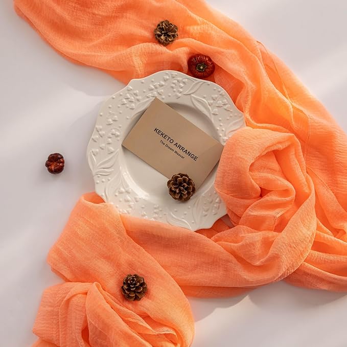 Fresh Salmon Cheesecloth Table Runner Peach Echo Gauze 120 Inch 10 FT Boho Cheese Cloth Table Runner for Wedding Baby Shower Bridal Shower Party Sheer Centerpiece Home Decorations-Ruum Studio Home