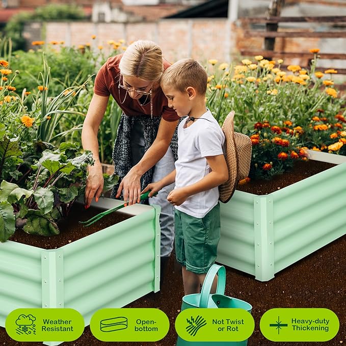 Galvanized Raised Garden Bed Outdoor, 2 Pcs 6x3x1FT Outdoor Large Planter Raised Beds Open Base with Safety Edge and Glove for Vegetables Flowers Ground Planter, Green-Ruum Studio Home