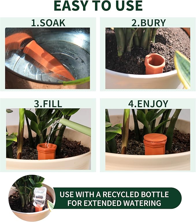 Large Terracotta Watering Spikes with Lids, Automatic Plant Waterer Outdoor | Indoor, Vacation Friendly Clay Plant Watering Devices System, Slow Release Self Watering Planter Insert, 6 Pack-Ruum Studio Home