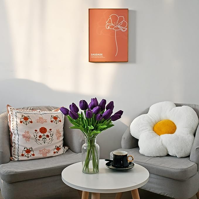 Mandy's Artificial Tulips 20 Stems Dark Purple PU Faux Flowers for Wedding Home Decor 13.5 Inch-Ruum Studio Home