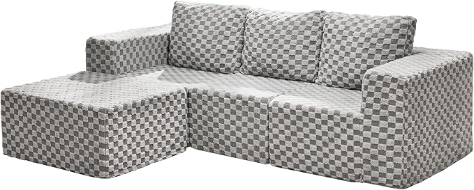 Hobestluk Modular Sectional Sofa Memory Foam Couch Oversized Sectional Sofa 3-Seater with Chaise Cloud Couch with Removable Cover L Shape Sofa for Living Room (Plush Grey, 3-Seater with Chaise)-Ruum Studio Home