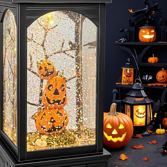 Halloween Snow Globe Lantern, Spooky Ghost Halloween Decor, Plug-in & Battery Operated Snow Globes for Halloween Decorations Indoor-Ruum Studio Home