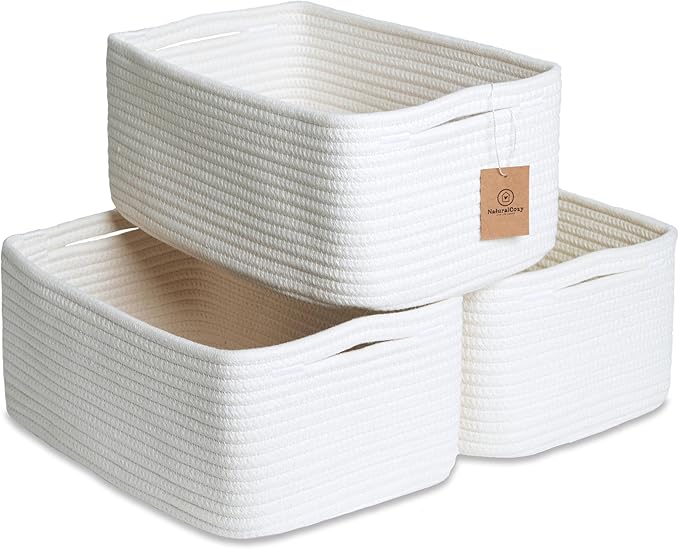 NaturalCozy 13.5”x8.5”x5.5” Storage Baskets for Shelves 3 Pack | Cotton Rope Woven Small Baskets for Organizing | Small Storage Bins for Nursery, Bathroom, Closet, Cube Shelf, Decorative, Gift-Ruum Studio Home
