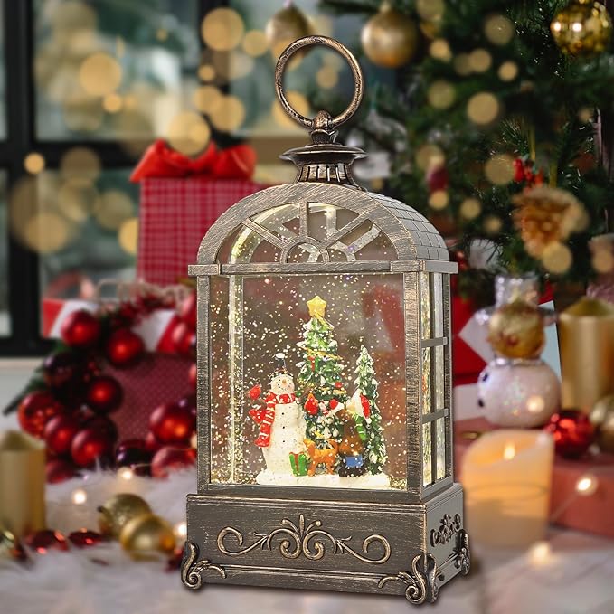 Christmas Snow Globes Lantern,Musical Snow Globes,Christmas Decorations Indoor for Home,Battery Or USB Powered,with 6 Hour Timer,Christmas Lantern for Festival Decoration,Snowman Child-Ruum Studio Home