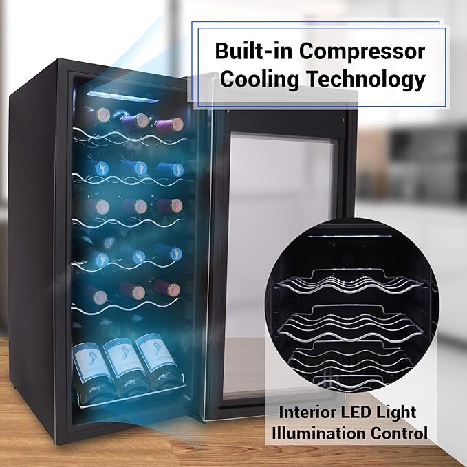 NutriChef PKCWC18 Slim Wine Fridge 18 Bottle Mini Beverage Chiller Adjustable Temp Control, 30x13x17 IN, Black-Ruum Studio Home