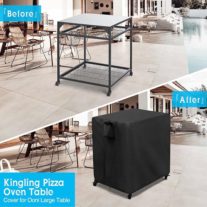 Kingling Outdoor Pizza Oven Table Cover for Ooni Large Table, Waterproof Outdoor Grill Prep Table Cover Pizza Oven Stand Cover - 36''L x 32''W x 31''H(Black)-Ruum Studio Home