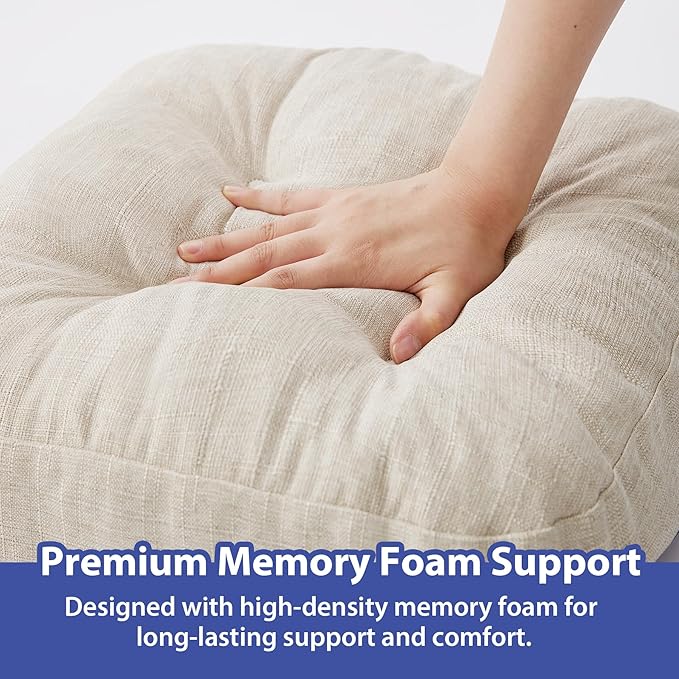 Chair Cushions, Foam Dining Chair Cushions, Tufted Indoor Chair Pads, Set of 6, Beige, 16.5” x 16.5” x 3.5”-Ruum Studio Home