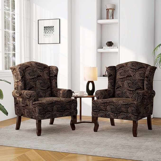 Accent Chair, High Back Upholstered Armchair with High Resilience Sponge & Wood Legs, Mid-Century Modern Comfy Single Sofa Reading Chairs for Living Room, Bedroom (Cranberry, Set of 2)-Ruum Studio Home