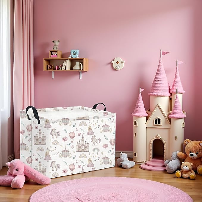 HIYAGON Rectangular Baby Girl Basket Kids Baby Storage Basket Toy Storage Bin Organizer Box Room Decor(Castle)-Ruum Studio Home