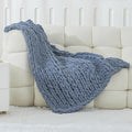 WESHIONGOO Chunky Knit Blanket Throw 40"×40" Knitted Throw Blankets for Couch Bed Fluffy Soft Blanket with Jumbo Chenille Yarn Thick 100% Handmade (Dusty Blue)-Ruum Studio Home