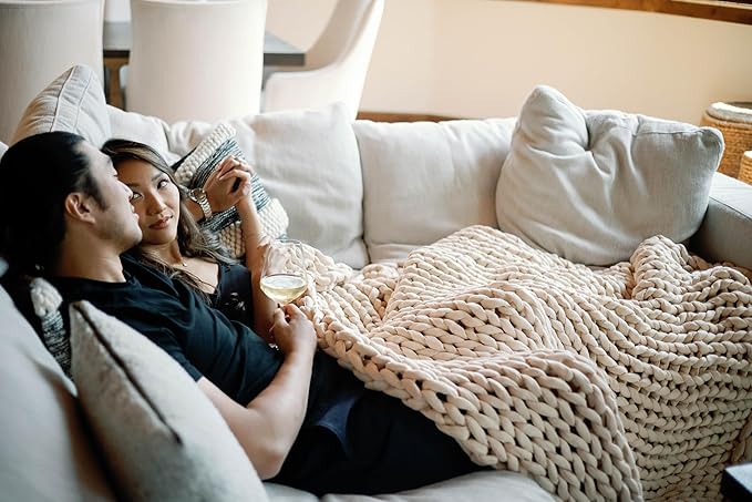 Nuzzie Chunky Knit Weighted Blanket - Breathable, Cooling, Hand Made Knit Throw Blanket for Sleep for Relaxation - Machine Washable, Stylish Design (Taupe, Throw | 12lbs | 44"x60")-Ruum Studio Home