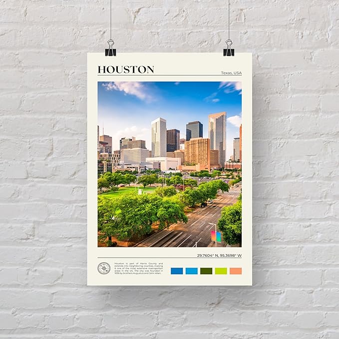 StudioUBILA Houston Wall Art Poster, Decorative Cityscape Landscape Art Prints, Home Decor Wall Art Print for Bedroom Living Room Kitchen Decorations, Unframed-Ruum Studio Home