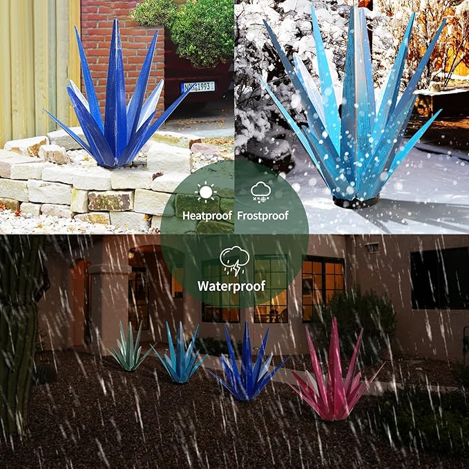 Large Tequila Rustic Sculpture, Rustic Metal Agave Plants for Outdoor Patio Yard, Home Decor Hand Painted Metal Agave Garden Yard Statue, Outdoor Lawn Ornaments Yard Stakes (Rose Red - M)-Ruum Studio Home