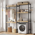 5-Tier Over-The-Washer Shelf - Adjustable 28" Laundry Organizer with 100lb Double Wood Shelves, Space-Saving Storage Unit for Small Homes (Natural & Black)-Ruum Studio Home