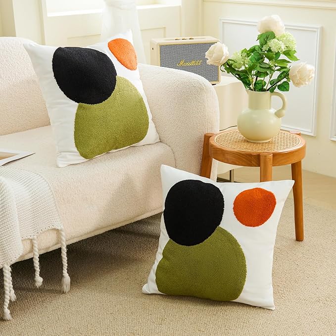 HOdo Home 2PCS Tufted Boho Jacquard Pillow Covers, Pillow Covers-Throw Pillow Cover,Farmhouse Decorative Pillow Cover,Pillow Cases for Couch,Sofa,Bed,Chair,Living Room,Home Decor (18x18inch)-Ruum Studio Home
