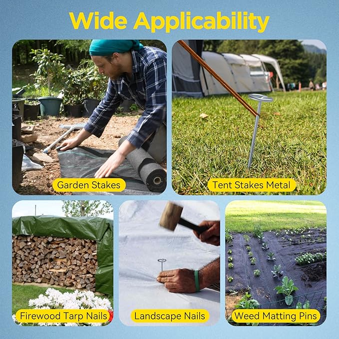 Landscape Fabric Pins, Thickened 8 Gauge Circle Top Landscape Pins, Not Easy to Bend 6 inch Galvanized Landscape Fabric Stakes, More Holding Power Than U-Shape Garden Staples (40)-Ruum Studio Home