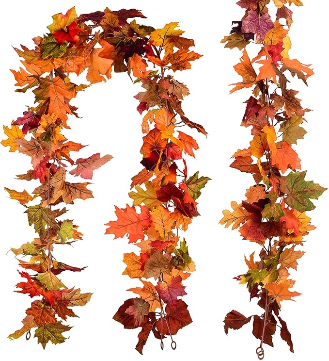 Lvydec 4 Pack Fall Maple Garland - 5.9ft/Strand Artificial Fall Foliage Garland Realistic Maple Leaves Autumn Decor for Home Wedding Halloween Thanksgiving Party (Mixed Color)-Ruum Studio Home