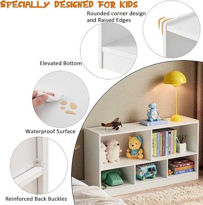 Toy Organizers and Storage, 5-Section Kids Bookshelf for Organizing Books Toys, School Classroom Wooden Storage Cabinet for Children's Room, Playroom, Nursery-Ruum Studio Home
