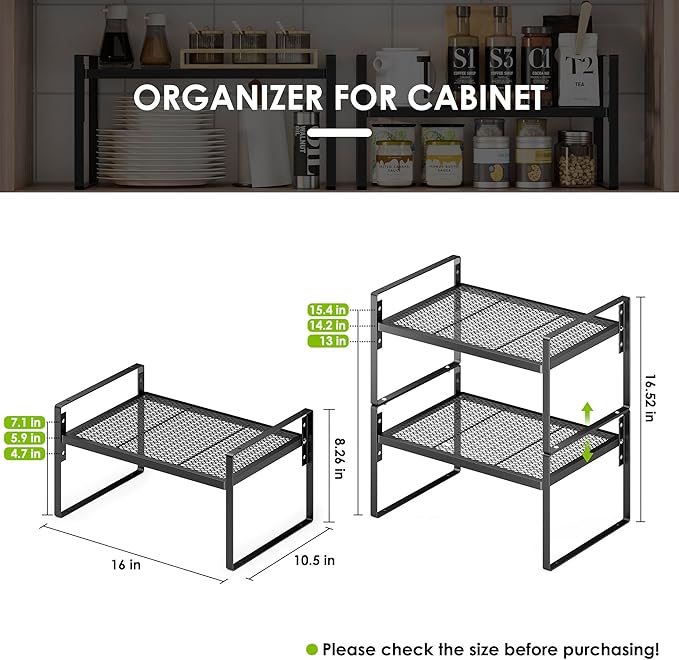 2 Pack Kitchen Countertop Organizer, Stackable Cabinet Shelf Organizer, 2 Tier Adjustable Kitchen Counter Shelves Riser For Pantry Cupboard Bathroom Organization And Storage, Desk Shelf,Spice Rack-Ruum Studio Home