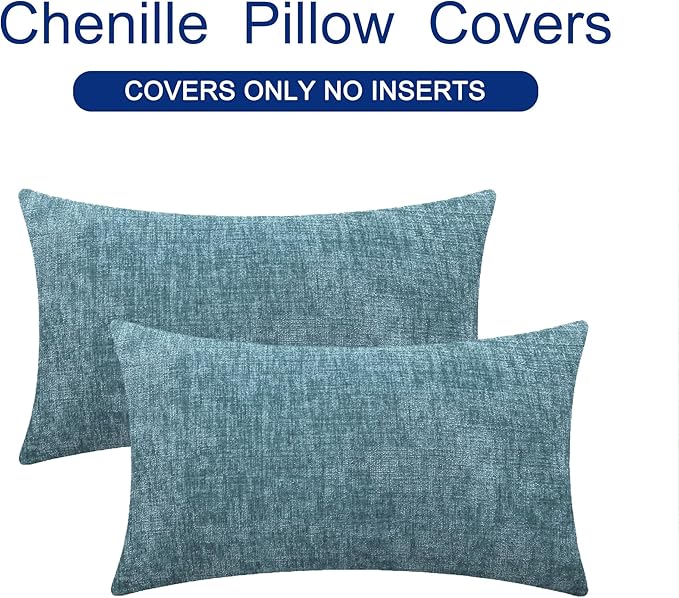 CaliTime Throw Pillow Covers Decorative 12 X 20 Inches Pack of 2 Cozy Chenille Cushion Cases for Couch Sofa Bed Living Room Home Smoke Blue-Ruum Studio Home