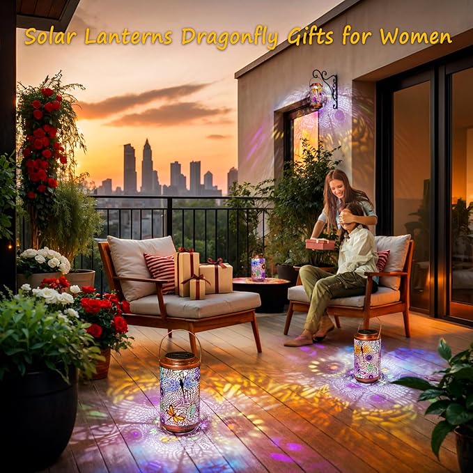 2Pack Solar Outdoor Lanterns Waterproof Multicolor Dragonfly Garden Gifts for Mom Women Backyard Lights Lanterns for Indoor,Outdoor, Porch, Outside,Mothers Day Gifts for Grandma Wife-Ruum Studio Home