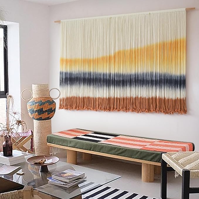 Flber Macrame Wall Hanging Extra Large Dip-Dyed Coastal Tapestry Boho Wall Decor for Living Room Bedroom Above Couch 57" W x 35" L-Ruum Studio Home