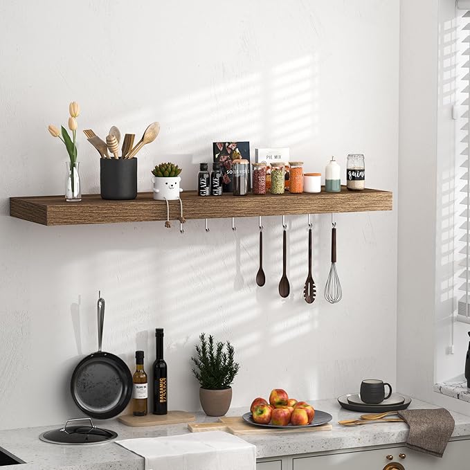 Fun Memories Floating Shelves - 10.3 Inch Deep Wall Shelf for Decor & Storage - Wall Mounted Display Shelving with Invisible Heavy-Duty Metal Bracket - 36"x 10.3"x 1.8" 1 Pack, Walnut-Ruum Studio Home
