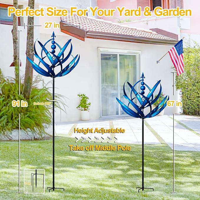 LimeHill Wind Spinner for Yard and Garden - Large Metal Kinetic Wind Sculptures, Yard Art Outdoor Decor (27 x 91 inches)-Ruum Studio Home