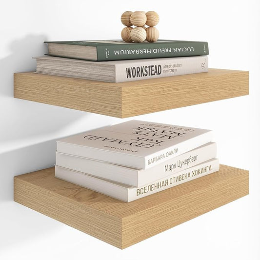 Heimlove 12 Inch Deep Floating Shelves, 12 x 12 inches Long Wall Shelf, Large Extra Display Shelf & Storage Shelf, Rustic Wood Wall Shelves for Fireplace Mantel, Oak - 2Pack-Ruum Studio Home