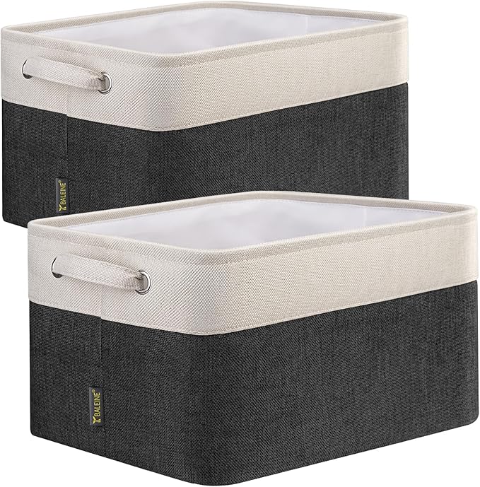 BALEINE 2 Pack Fabric Storage Bins for Shelves, Linen Storage Baskets for Organizing, Decorative Closet Bins for Clothes, Home (Black, 15"x11"x9.5")-Ruum Studio Home