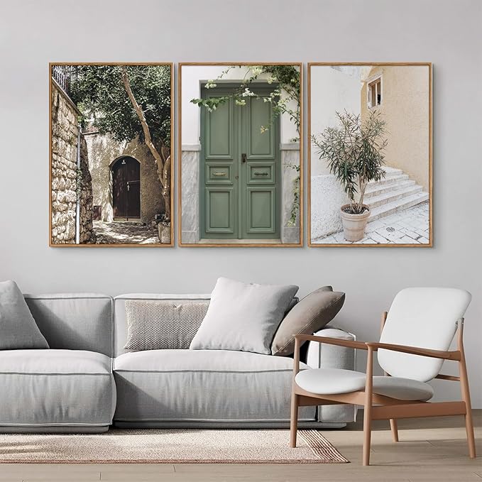 SIGNINART Large Vintage Italy City Landscape Framed Canvas Wall Art Set, Rustic Olive Green Tree Wall Decor, Modern Minimalist French Farmhouse Art Print for Living Room,Bedroom,Office 24"x36"x3-Ruum Studio Home