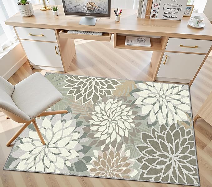 Area Rug 3x5 Brown White Washable Entry Rug Multicolored Tropical Botanical Modern Floral Indoor Kitchen Door Mat Entrance Carpet Non Slip for Bedroom Living Room, Porch-Ruum Studio Home