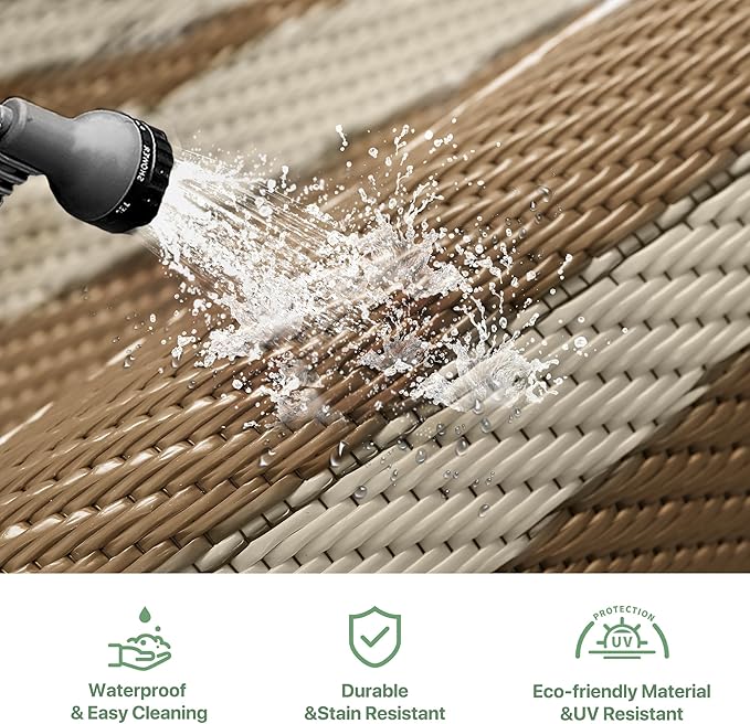 GENIMO Outdoor Rug Waterproof 6'x9' for Patio, Foldable Reversible Plastic Straw Carpet for Travel Trailers, Outside Area Mat for Rv, Deck, Picnic, Porch, Camper, Balcony, Beach, Brown & Beige-Ruum Studio Home