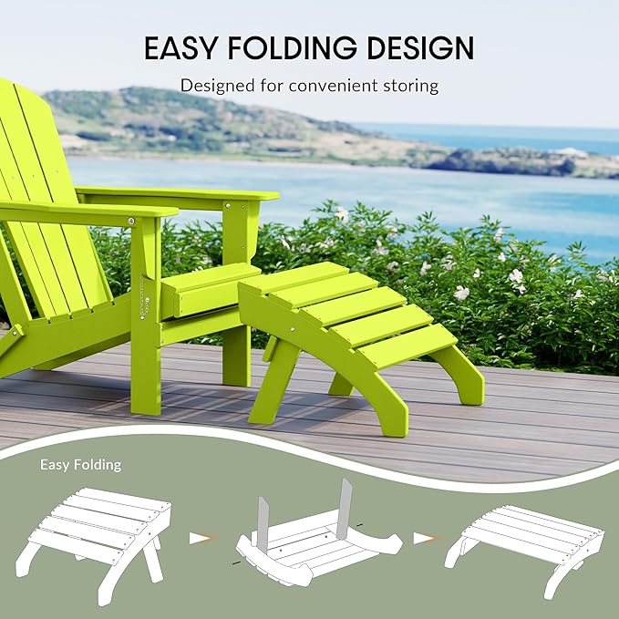 WestinTrends Dylan Outdoor Patio HDPE Adirondack Ottoman Footrest, Lime-Ruum Studio Home