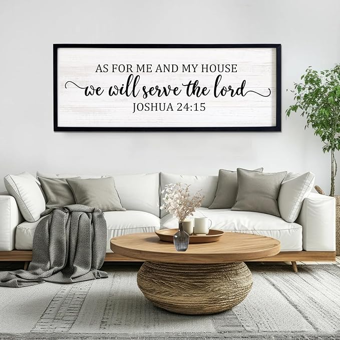 As For Me And My House We Will Serve The Lord Framed Wall Art, 40''×15'' Vintage Positive Religious Rustic Bible Verse for Christian God Jesus Christ Prayer, Horizontal Holy Catholic Scripture Decor-Ruum Studio Home