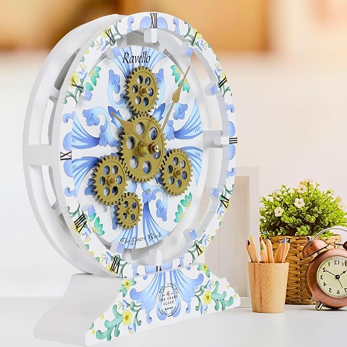 The Gears Clock Wall Clock Italy Collection with Moving Gears (Ravello, 10 inch Round)-Ruum Studio Home